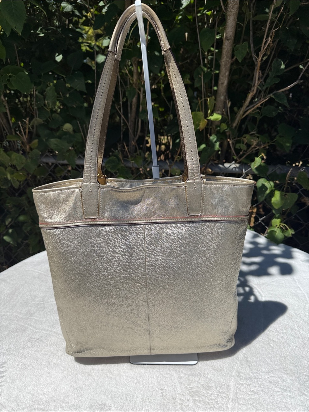 Coach Audrey Gold Perforated Leather Tote Shoulder Bag, No. 17041 - Picture 8 of 16